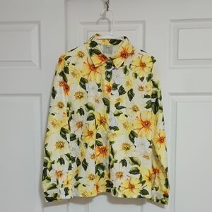 Women's Floral Yellow and Green Full Buttoned Down Long Sleeve Blouse.Size:Large